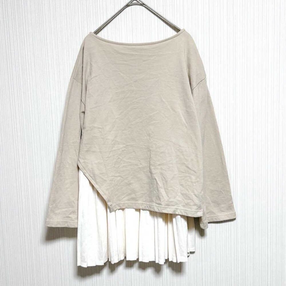 Espie Long Sleeve Cut and Sew Layered M Beige Switching